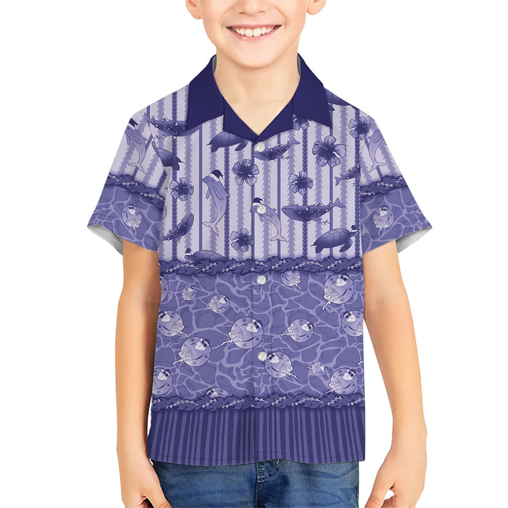 Hawaii Christmas In July Family Matching Off Shoulder Short Dress and Hawaiian Shirt Amethyst Purple Mele Kalikimaka Sea Animals DT05 Son's Shirt Purple - Polynesian Pride