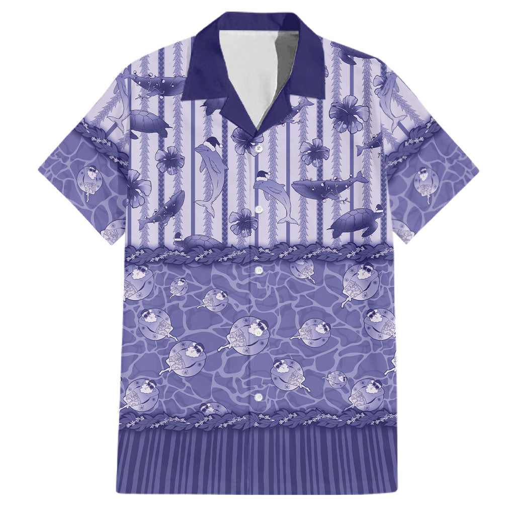 Hawaii Christmas In July Family Matching Tank Maxi Dress and Hawaiian Shirt Amethyst Purple Mele Kalikimaka Sea Animals DT05 Dad's Shirt - Short Sleeve Purple - Polynesian Pride