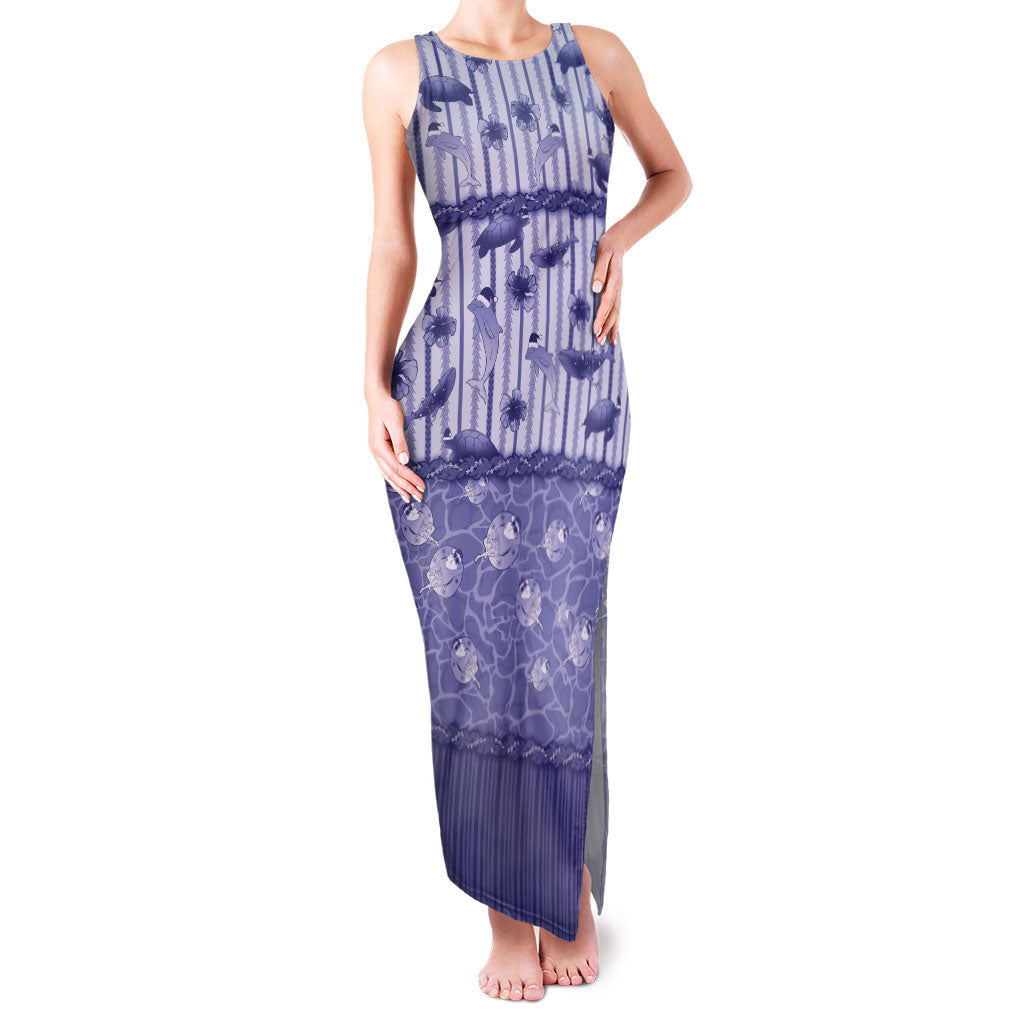 Hawaii Christmas In July Family Matching Tank Maxi Dress and Hawaiian Shirt Amethyst Purple Mele Kalikimaka Sea Animals DT05 Mom's Dress Purple - Polynesian Pride