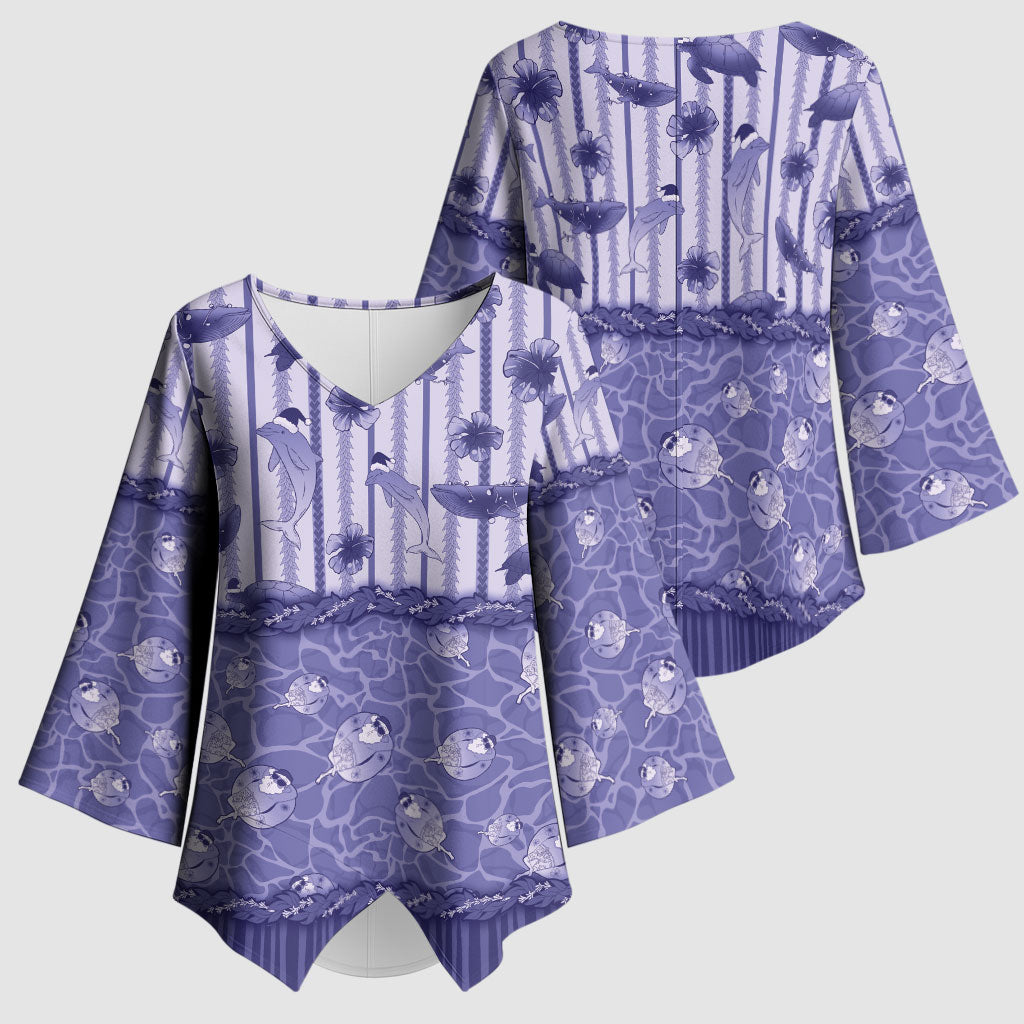 Hawaii Christmas In July Kimono Sleeve Blouse Amethyst Purple Mele Kalikimaka Sea Animals DT05 - Polynesian Pride
