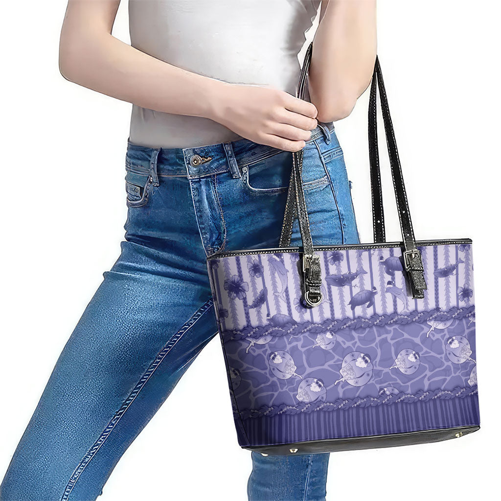 Hawaii Christmas In July Leather Tote Bag Amethyst Purple Mele Kalikimaka Sea Animals DT05 - Polynesian Pride