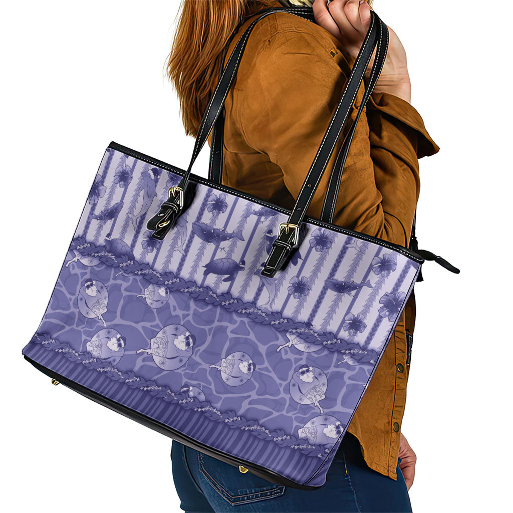 Hawaii Christmas In July Leather Tote Bag Amethyst Purple Mele Kalikimaka Sea Animals DT05 - Polynesian Pride
