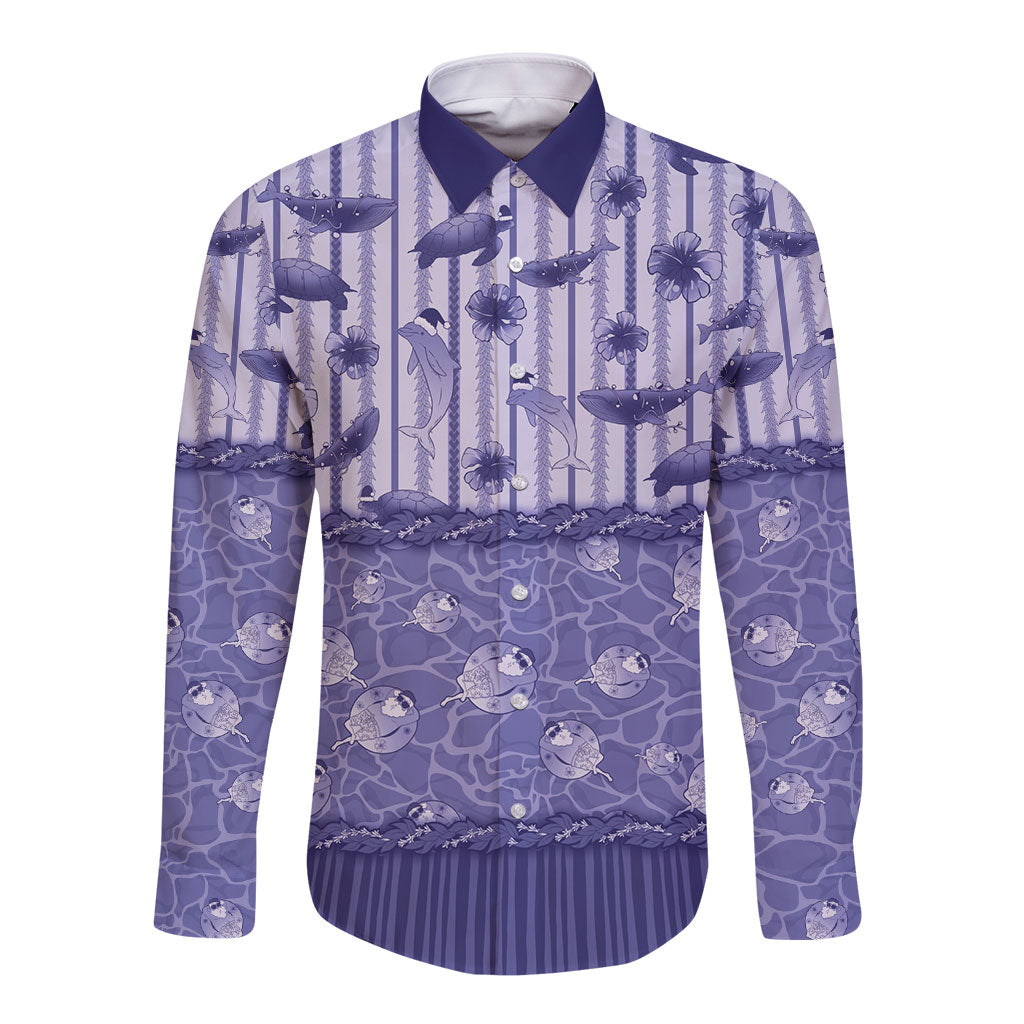 Hawaii Christmas In July Long Sleeve Button Shirt Amethyst Purple Mele Kalikimaka Sea Animals DT05 Unisex Purple - Polynesian Pride