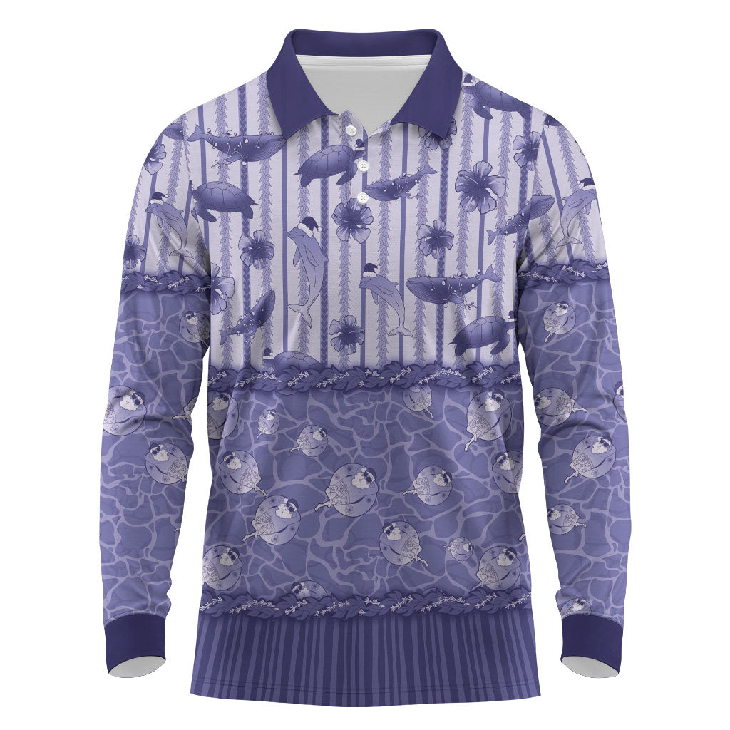 Hawaii Christmas In July Long Sleeve Polo Shirt Amethyst Purple Mele Kalikimaka Sea Animals DT05 Purple - Polynesian Pride