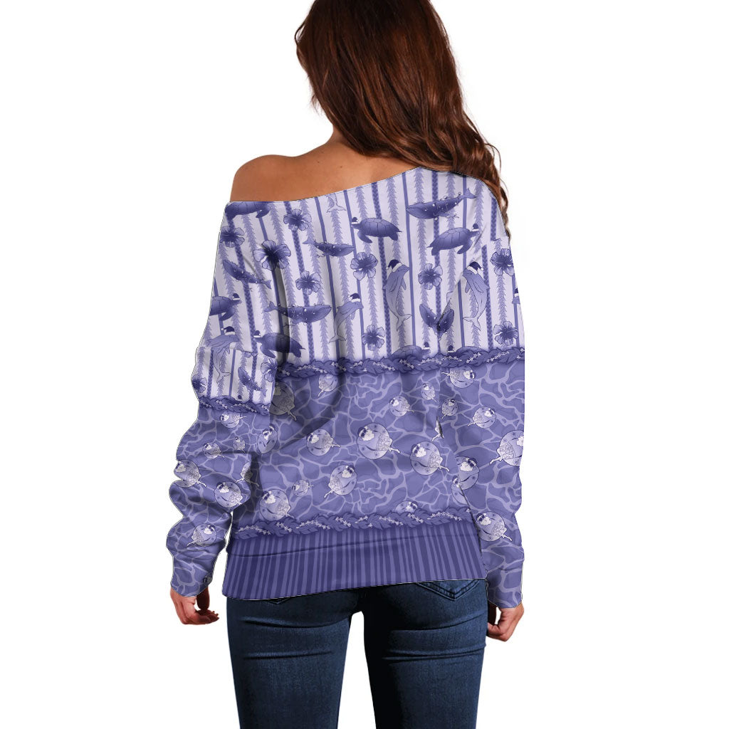 Hawaii Christmas In July Off Shoulder Sweater Amethyst Purple Mele Kalikimaka Sea Animals DT05 - Polynesian Pride