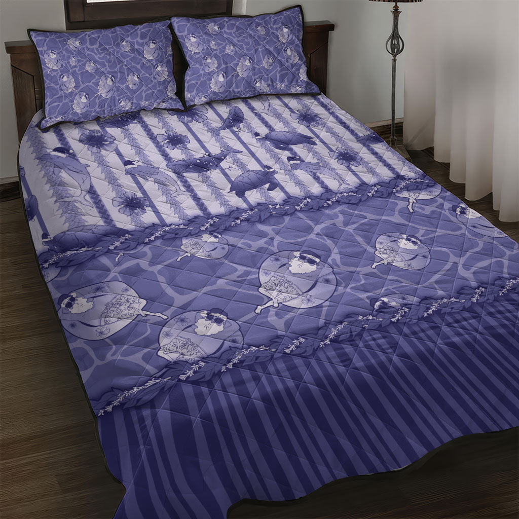 Hawaii Christmas In July Quilt Bed Set Amethyst Purple Mele Kalikimaka Sea Animals