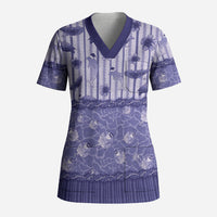 Hawaii Christmas In July Scrub Top Amethyst Purple Mele Kalikimaka Sea Animals