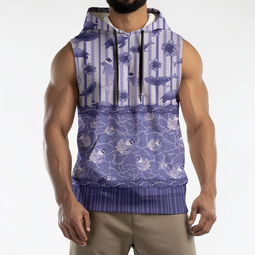 Hawaii Christmas In July Sleeveless Hoodie Amethyst Purple Mele Kalikimaka Sea Animals DT05 - Polynesian Pride