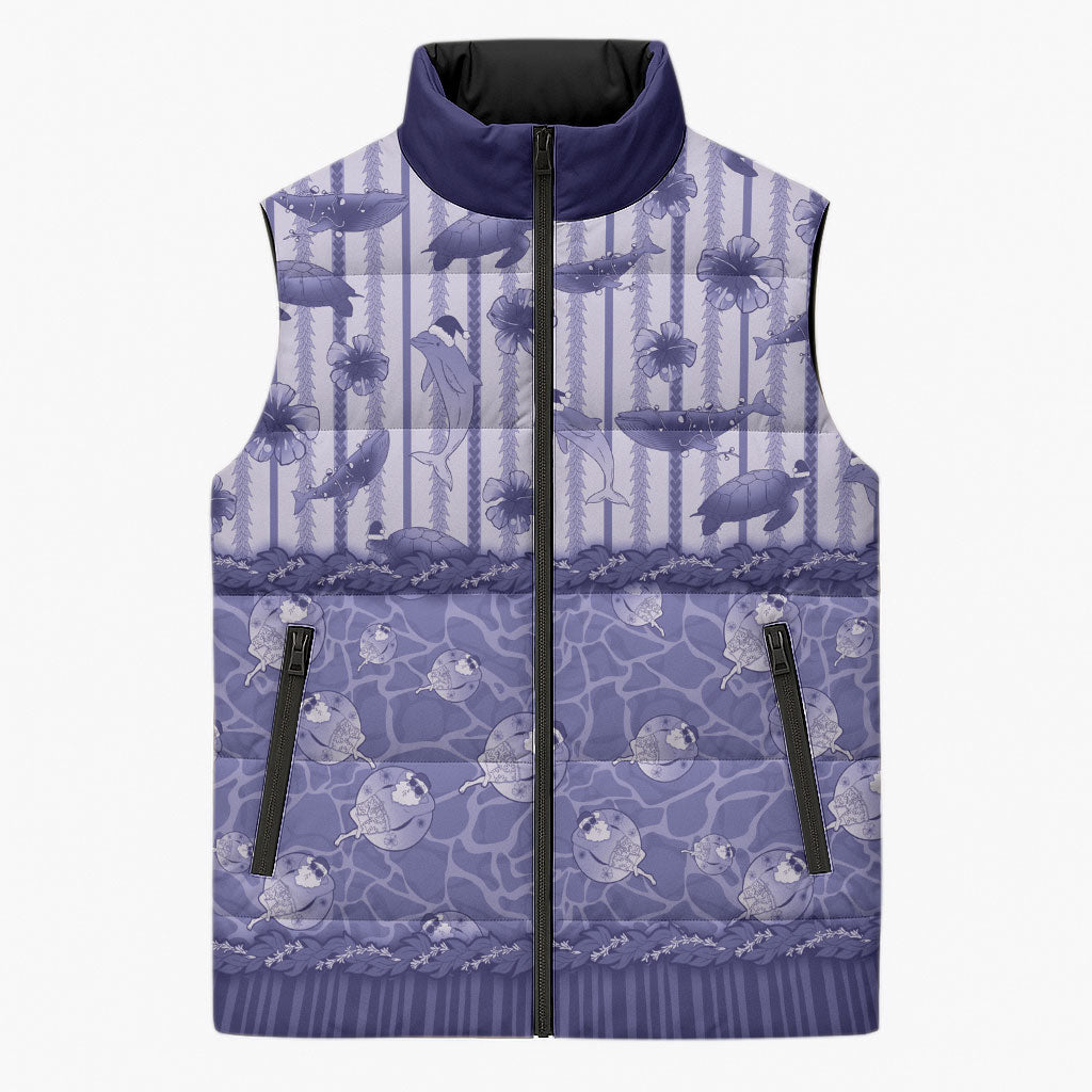 Hawaii Christmas In July Sleeveless Puffer Jacket Amethyst Purple Mele Kalikimaka Sea Animals DT05 Unisex Purple - Polynesian Pride