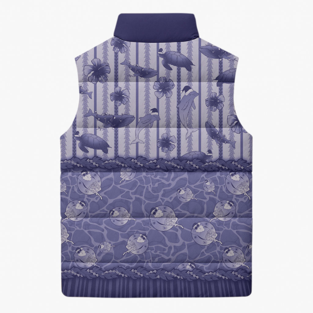 Hawaii Christmas In July Sleeveless Puffer Jacket Amethyst Purple Mele Kalikimaka Sea Animals DT05 - Polynesian Pride