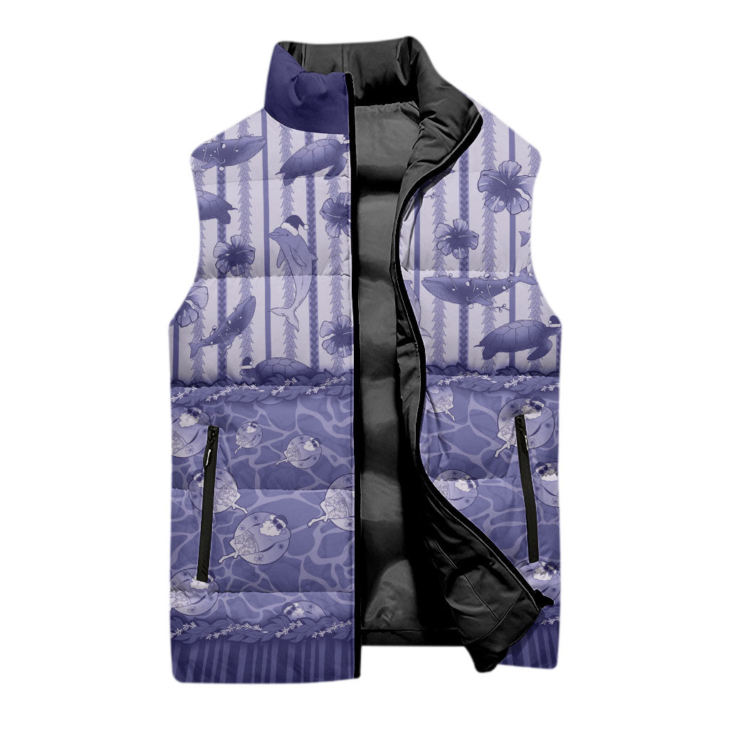 Hawaii Christmas In July Sleeveless Puffer Jacket Amethyst Purple Mele Kalikimaka Sea Animals DT05 - Polynesian Pride