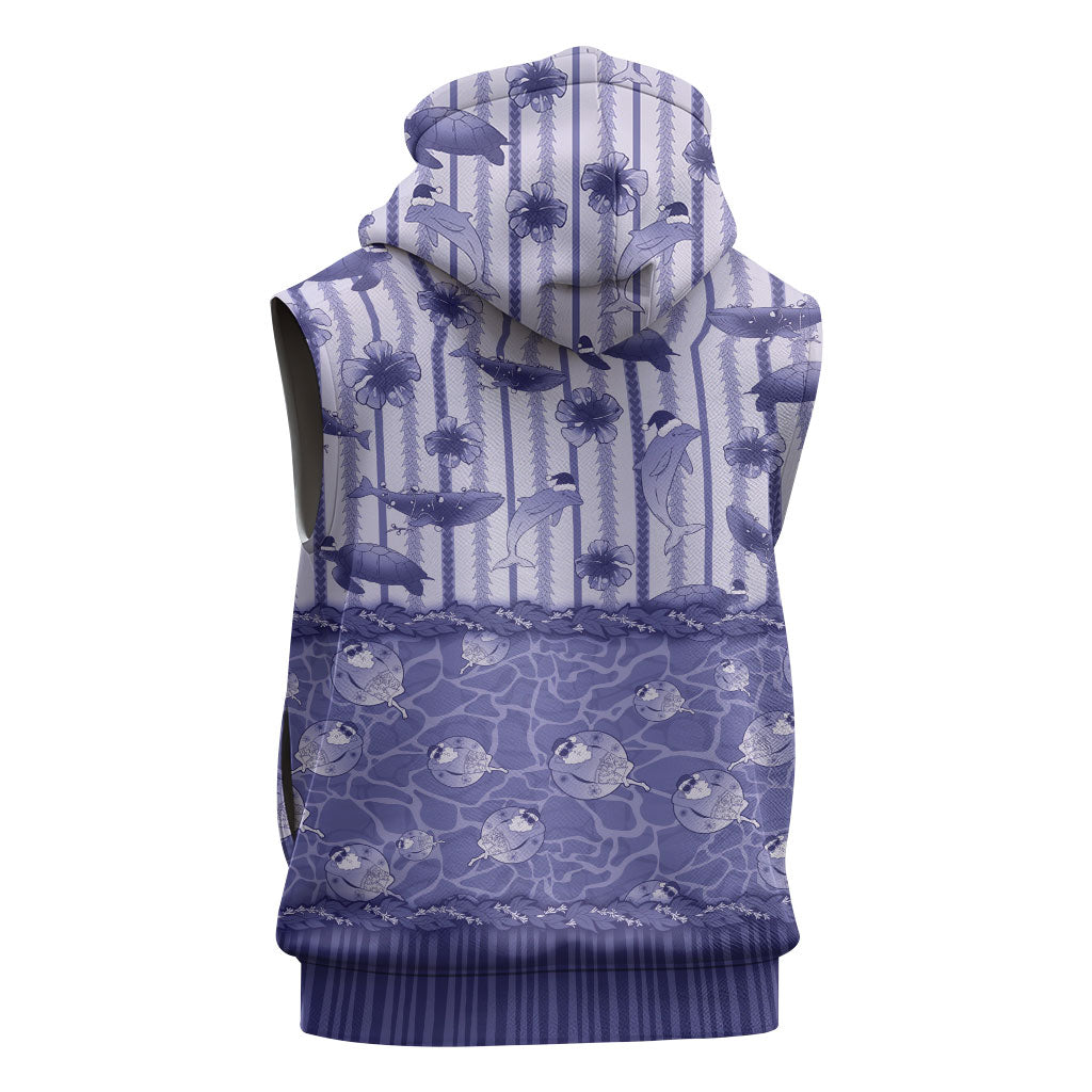 Hawaii Christmas In July Sleeveless Zip Hoodie Amethyst Purple Mele Kalikimaka Sea Animals DT05 - Polynesian Pride