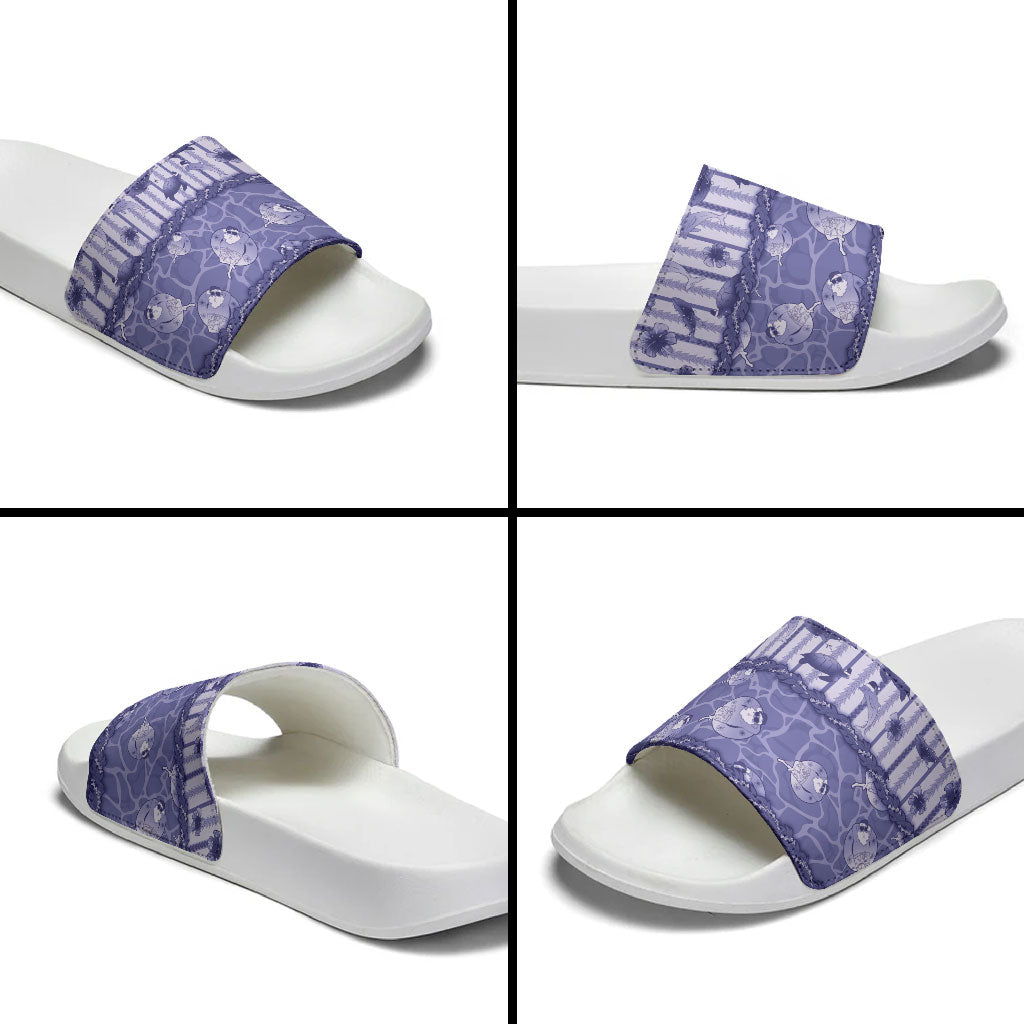 Hawaii Christmas In July Slide Sandals Amethyst Purple Mele Kalikimaka Sea Animals DT05 - Polynesian Pride