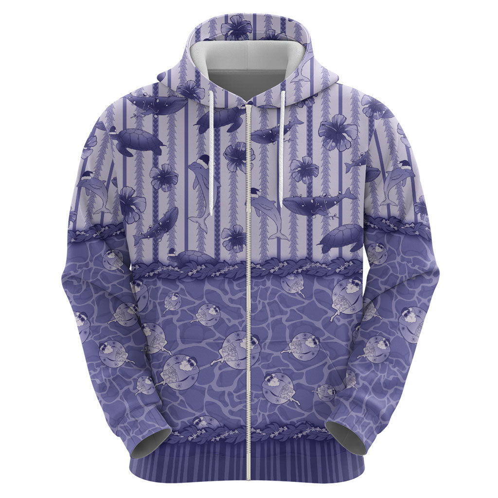 Hawaii Christmas In July Zip Hoodie Amethyst Purple Mele Kalikimaka Sea Animals DT05 - Polynesian Pride