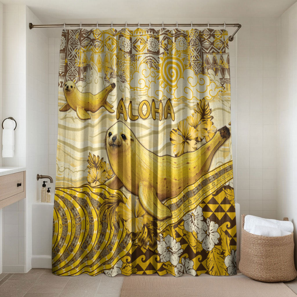 Hawaii Banana Seal Bathroom Set Ilio Holo I Ka Uaua Aloha DT05 Shower Curtain Only Yellow - Polynesian Pride