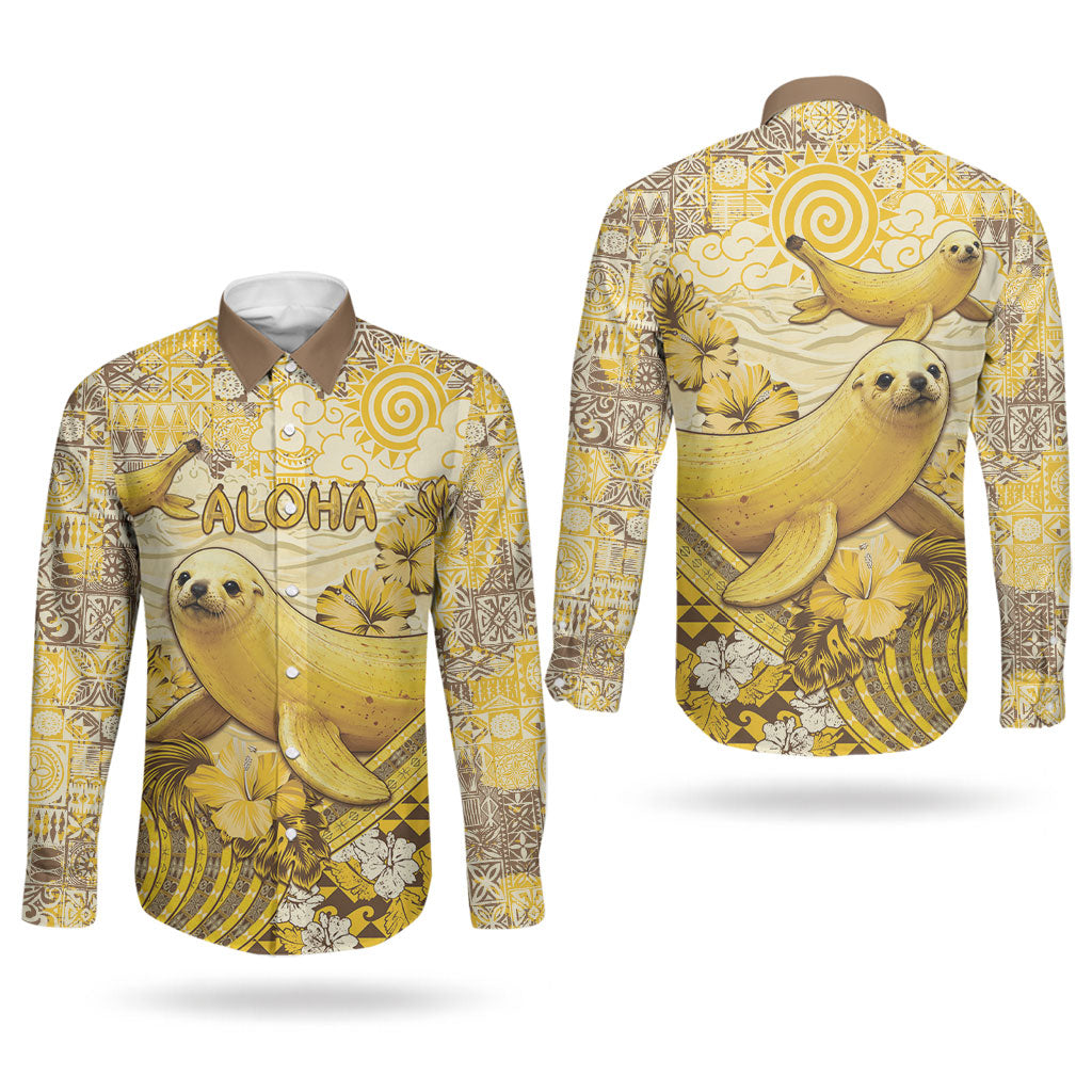 Hawaii Banana Seal Couples Matching Short Sleeve Bodycon Dress and Long Sleeve Button Shirt Ilio Holo I Ka Uaua Aloha DT05 - Polynesian Pride
