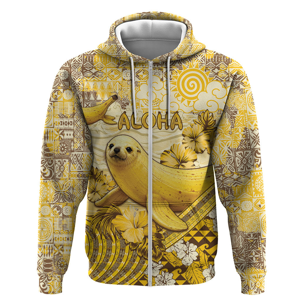 Hawaii Banana Seal Hoodie Ilio Holo I Ka Uaua Aloha DT05 Zip Hoodie Yellow - Polynesian Pride