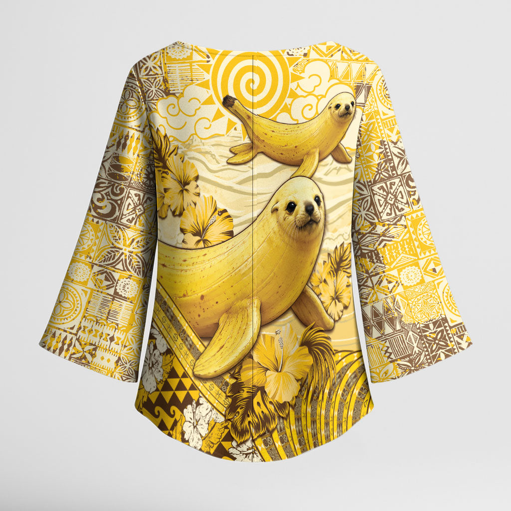Hawaii Banana Seal Kimono Sleeve Blouse Ilio Holo I Ka Uaua Aloha DT05 - Polynesian Pride