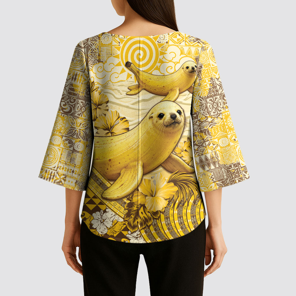 Hawaii Banana Seal Kimono Sleeve Blouse Ilio Holo I Ka Uaua Aloha DT05 - Polynesian Pride