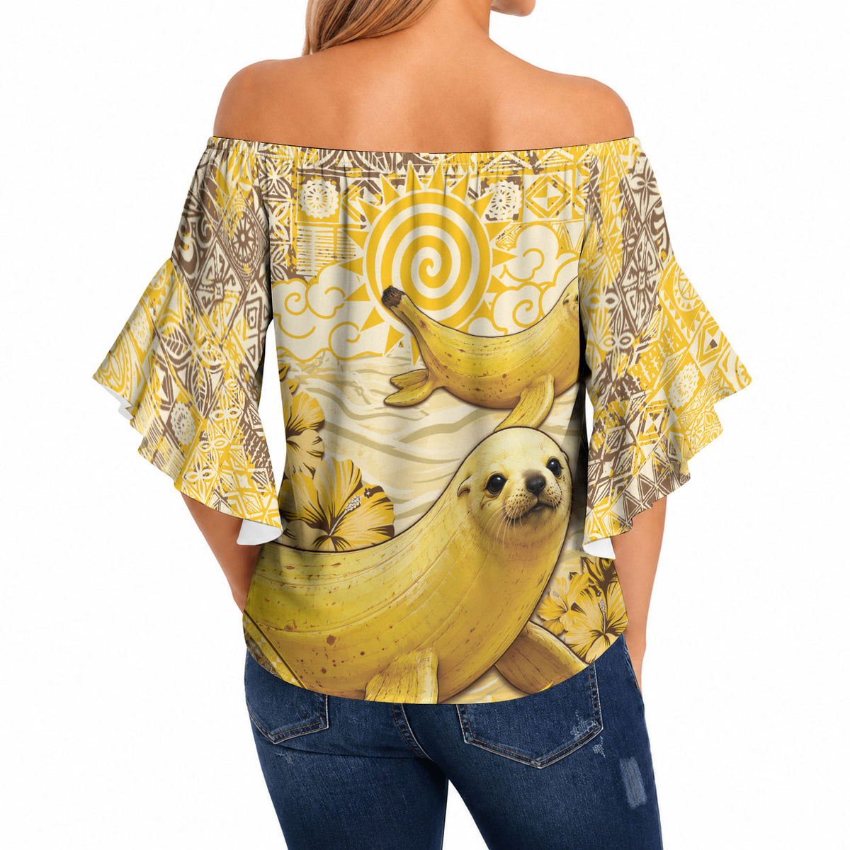 Hawaii Banana Seal Off Shoulder Wrap Waist Top Ilio Holo I Ka Uaua Aloha DT05 - Polynesian Pride