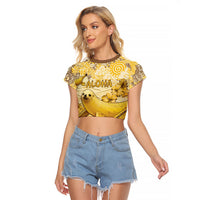 Hawaii Banana Seal Raglan Cropped T Shirt Ilio Holo I Ka Uaua Aloha DT05 Female Yellow - Polynesian Pride