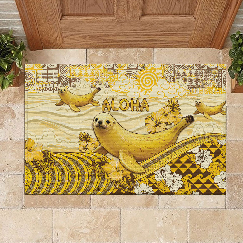 Hawaii Banana Seal Rubber Doormat Ilio Holo I Ka Uaua Aloha DT05 Yellow - Polynesian Pride