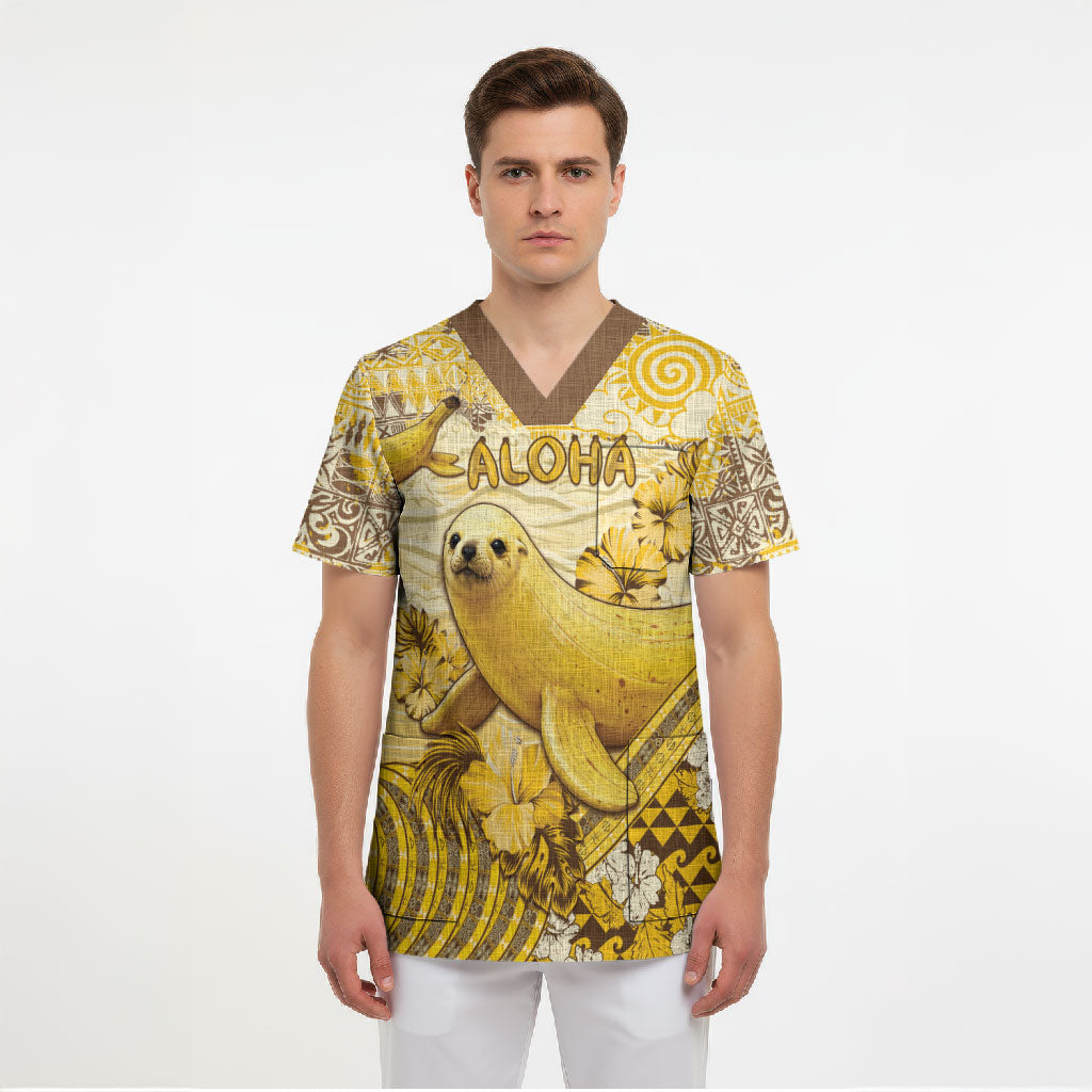 Hawaii Banana Seal Scrub Top Ilio Holo I Ka Uaua Aloha DT05 - Polynesian Pride