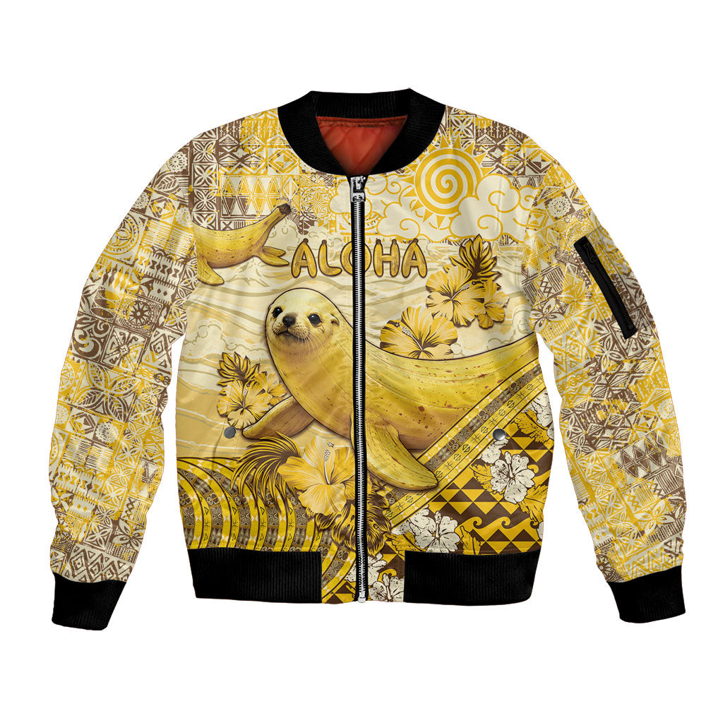 Hawaii Banana Seal Sleeve Zip Bomber Jacket Ilio Holo I Ka Uaua Aloha DT05 Unisex Yellow - Polynesian Pride