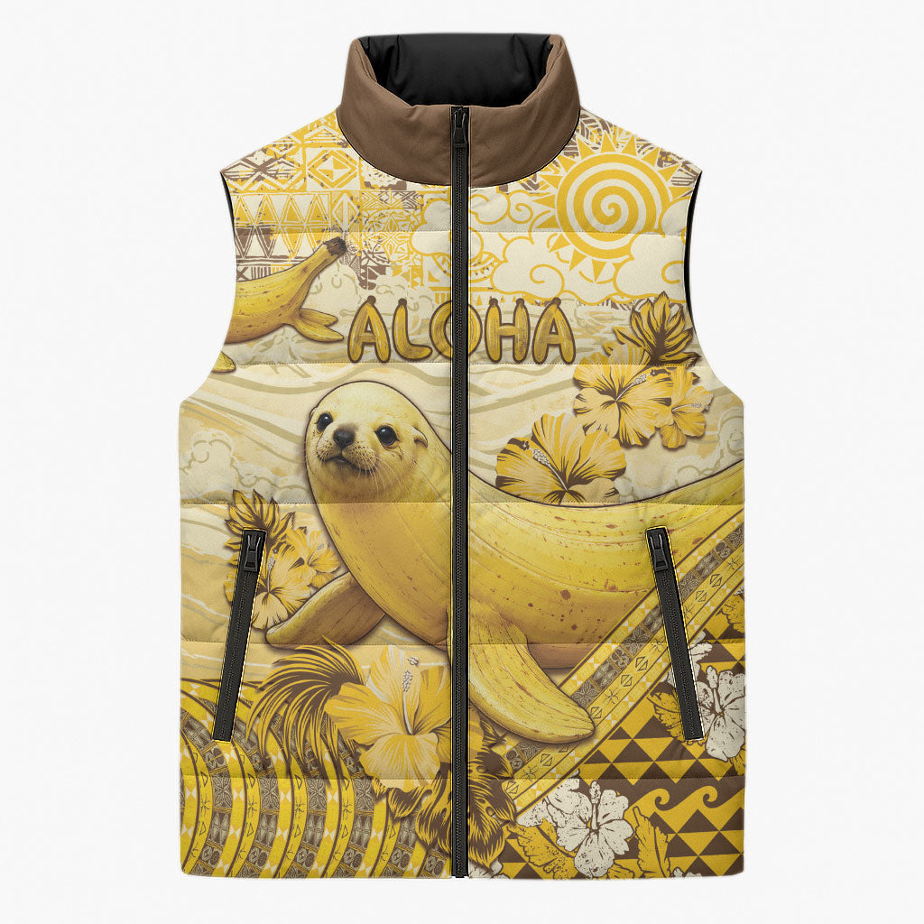 Hawaii Banana Seal Sleeveless Puffer Jacket Ilio Holo I Ka Uaua Aloha DT05 Unisex Yellow - Polynesian Pride