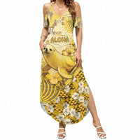 Hawaii Banana Seal Summer Maxi Dress Ilio Holo I Ka Uaua Aloha DT05 Women Yellow - Polynesian Pride