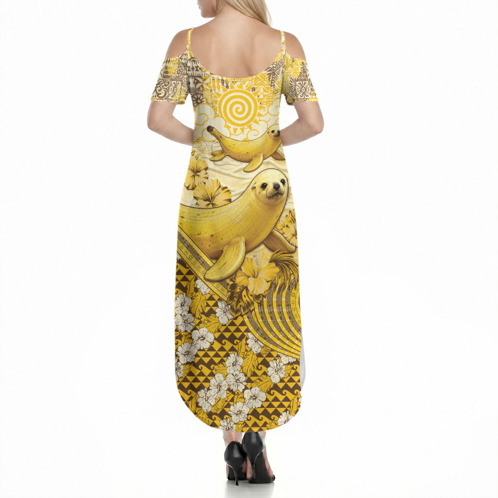 Hawaii Banana Seal Summer Maxi Dress Ilio Holo I Ka Uaua Aloha DT05 - Polynesian Pride