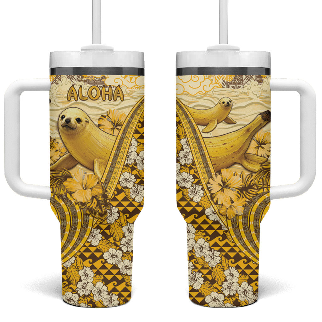 Hawaii Banana Seal Tumbler With Handle Ilio Holo I Ka Uaua Aloha DT05 One Size: 40 oz Yellow - Polynesian Pride