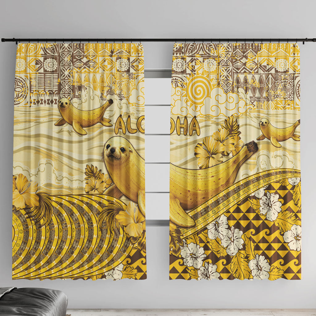 Hawaii Banana Seal Window Curtain Ilio Holo I Ka Uaua Aloha DT05 With Hooks Yellow - Polynesian Pride
