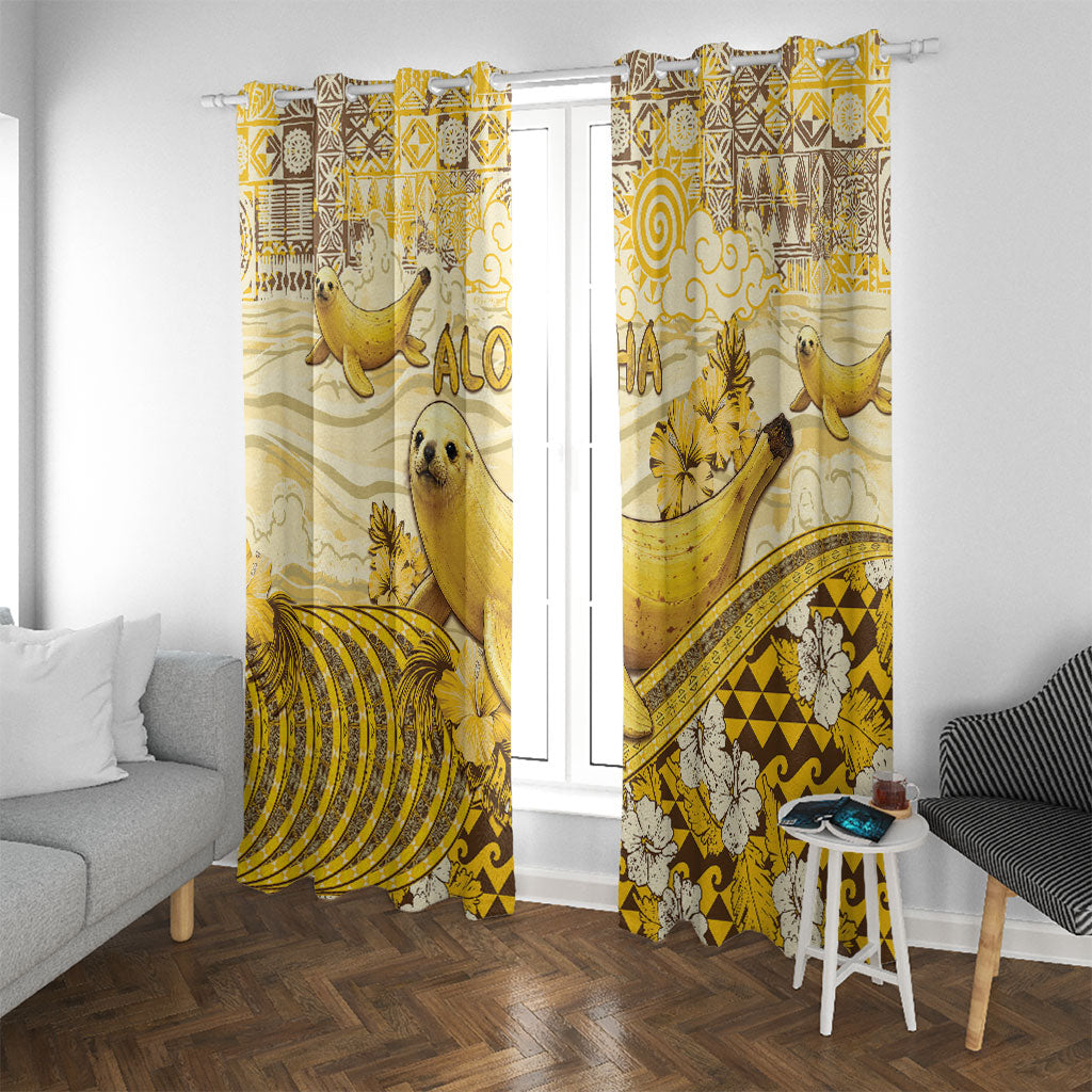 Hawaii Banana Seal Window Curtain Ilio Holo I Ka Uaua Aloha DT05 With Grommets Yellow - Polynesian Pride