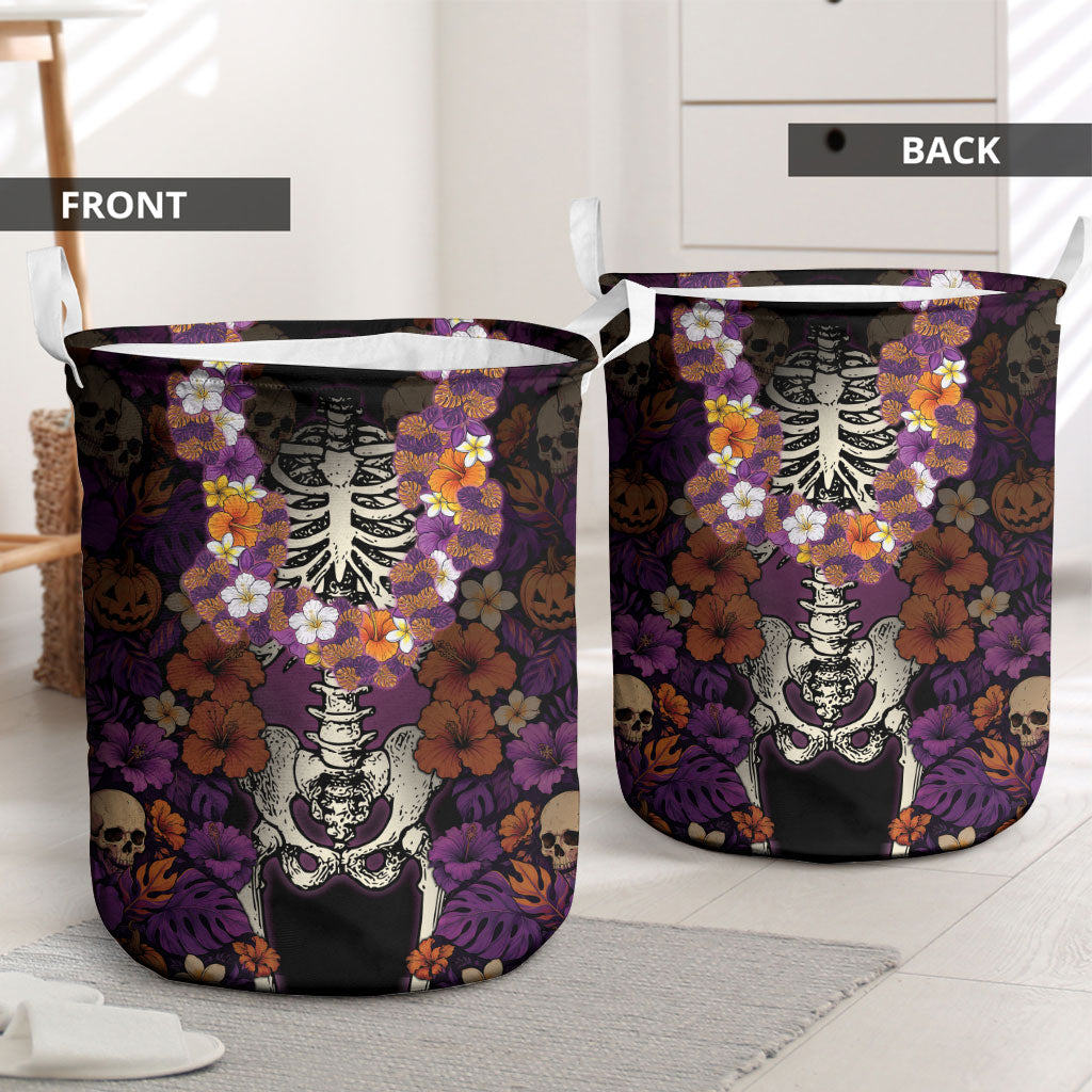Hawaii Halloween Laundry Basket Skeleton Bones Flower Lei Tropical Floral DT05 - Polynesian Pride
