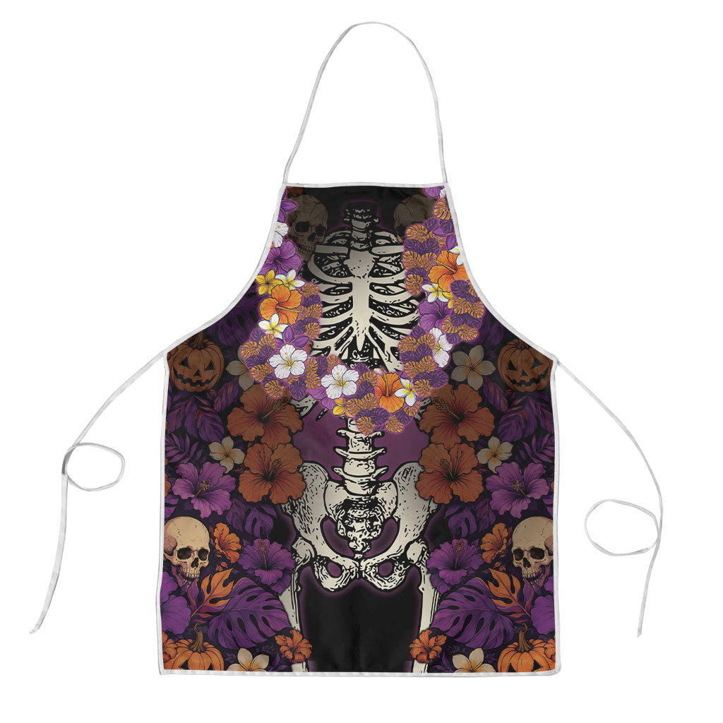 Hawaii Halloween Apron Skeleton Bones Flower Lei Tropical Floral DT05 Black - Polynesian Pride