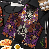 Hawaii Halloween Apron Skeleton Bones Flower Lei Tropical Floral DT05 Black - Polynesian Pride