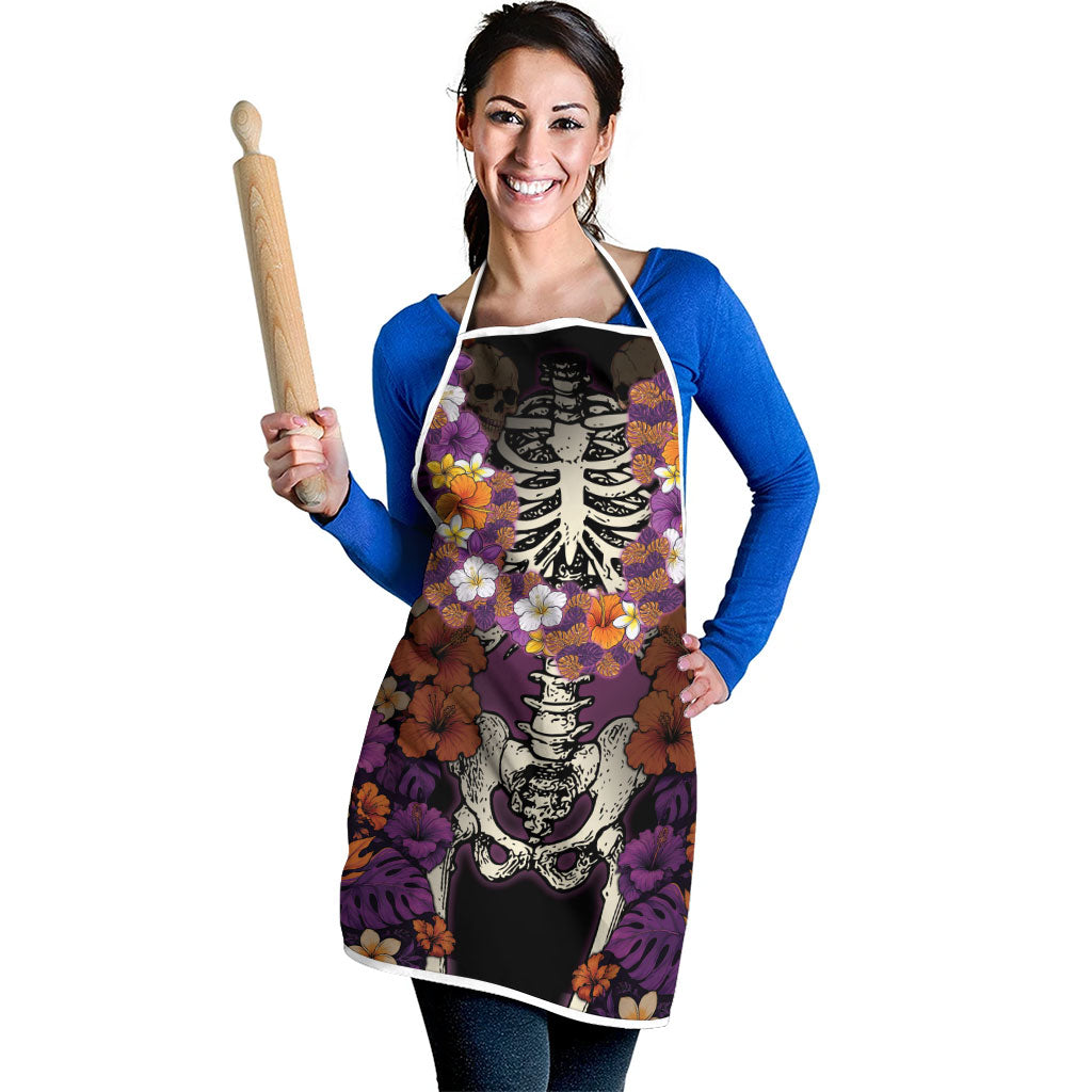 Hawaii Halloween Apron Skeleton Bones Flower Lei Tropical Floral DT05 - Polynesian Pride