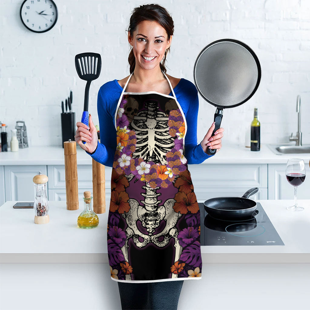 Hawaii Halloween Apron Skeleton Bones Flower Lei Tropical Floral DT05 - Polynesian Pride