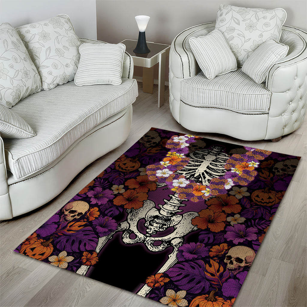 Hawaii Halloween Area Rug Skeleton Bones Flower Lei Tropical Floral DT05 - Polynesian Pride
