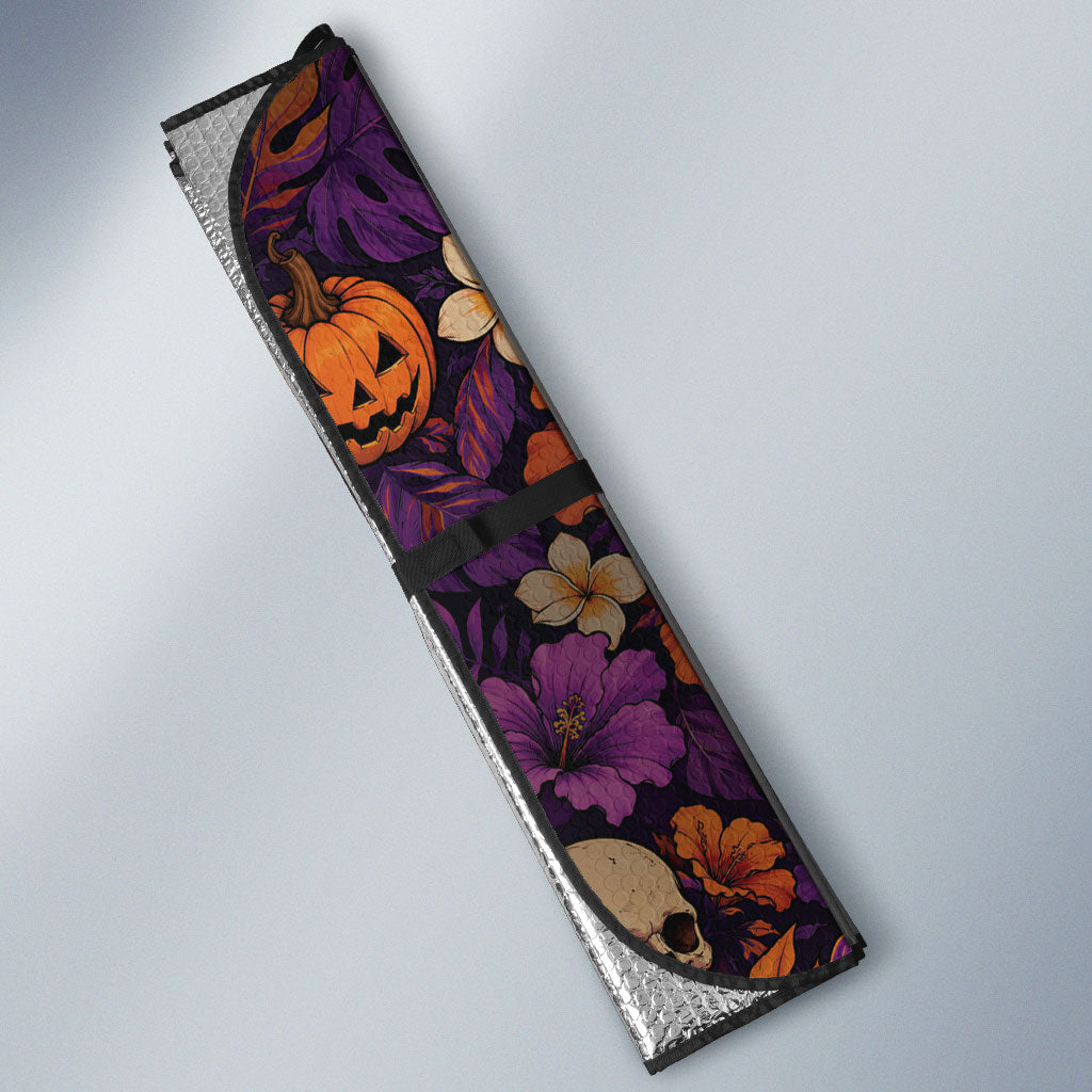 Hawaii Halloween Auto Sun Shade Skeleton Bones Flower Lei Tropical Floral DT05 - Polynesian Pride