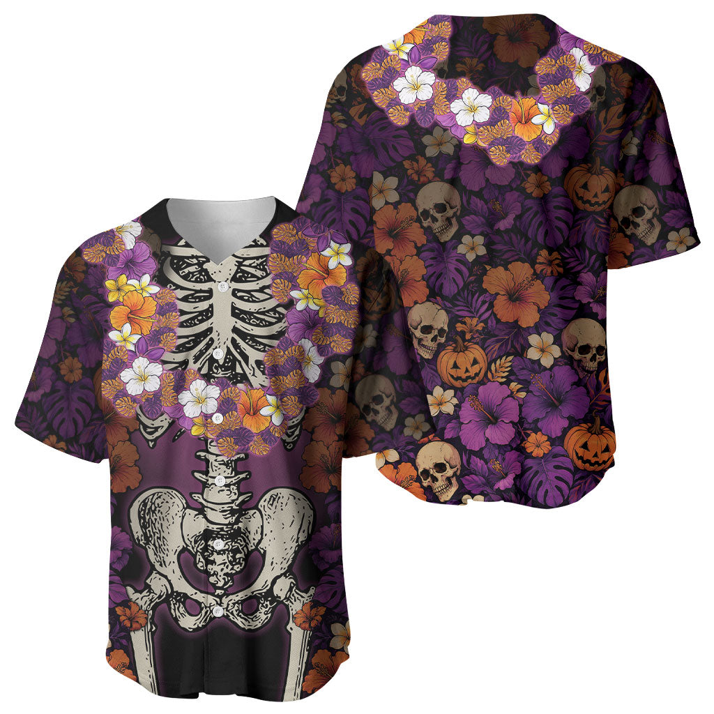 Hawaii Halloween Baseball Jersey Skeleton Bones Flower Lei Tropical Floral DT05 - Polynesian Pride