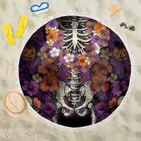 Hawaii Halloween Beach Blanket Skeleton Bones Flower Lei Tropical Floral DT05 One Size 150cm Black - Polynesian Pride
