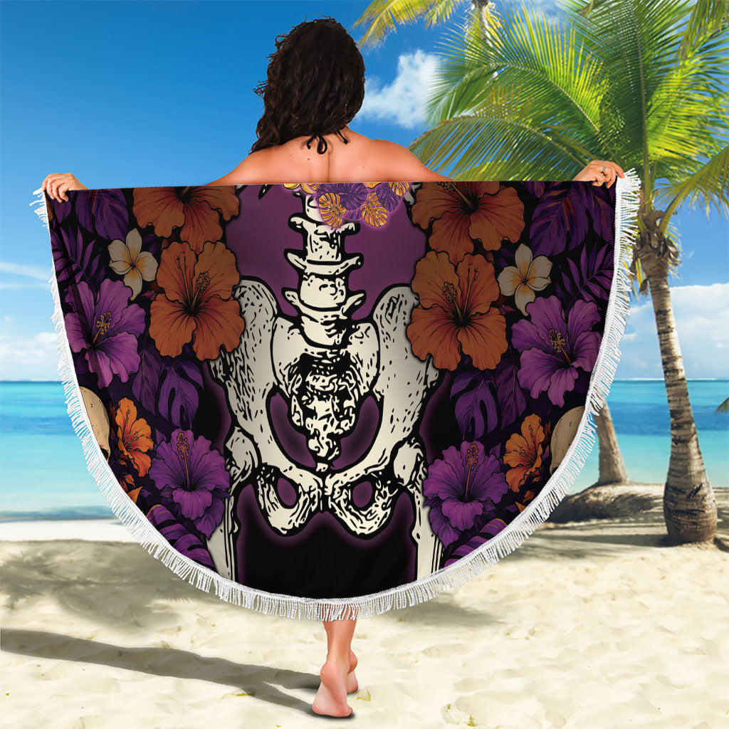 Hawaii Halloween Beach Blanket Skeleton Bones Flower Lei Tropical Floral DT05 - Polynesian Pride