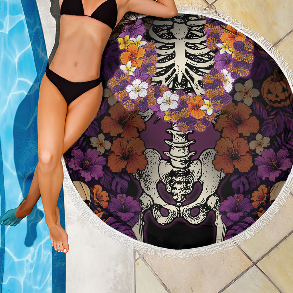 Hawaii Halloween Beach Blanket Skeleton Bones Flower Lei Tropical Floral DT05 - Polynesian Pride