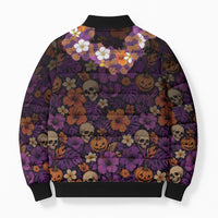 Hawaii Halloween Bomber Puffer Jacket Skeleton Bones Flower Lei Tropical Floral DT05 - Polynesian Pride