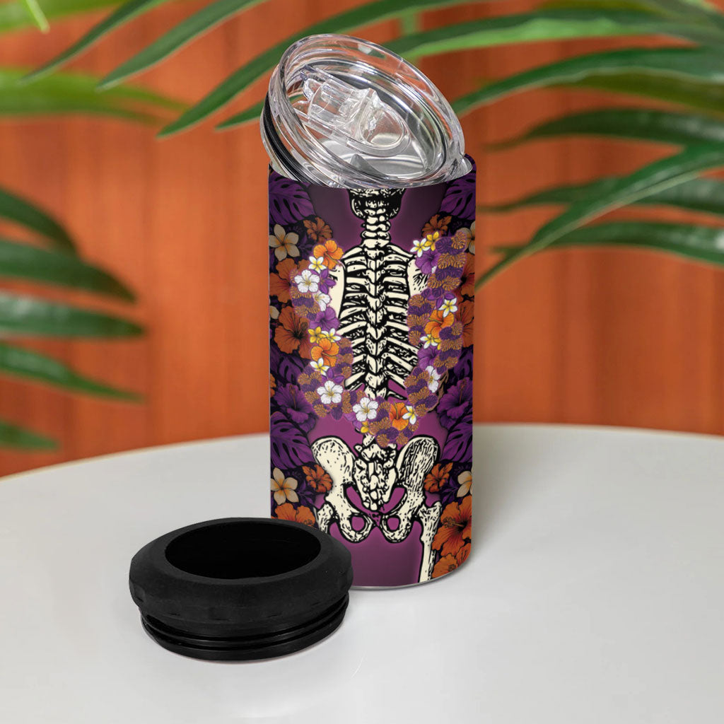 Hawaii Halloween 4 in 1 Can Cooler Tumbler Skeleton Bones Flower Lei Tropical Floral DT05 - Polynesian Pride
