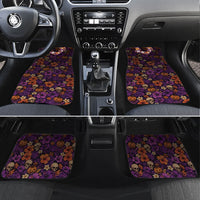 Hawaii Halloween Car Mats Skeleton Bones Flower Lei Tropical Floral DT05 Set 4pcs Black - Polynesian Pride