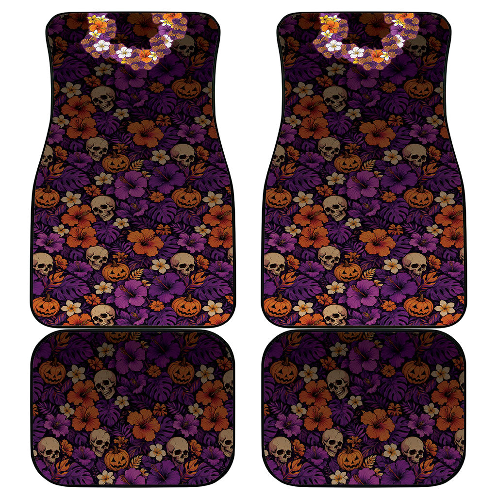 Hawaii Halloween Car Mats Skeleton Bones Flower Lei Tropical Floral DT05 - Polynesian Pride