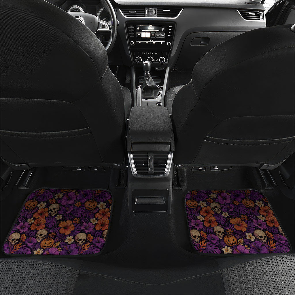 Hawaii Halloween Car Mats Skeleton Bones Flower Lei Tropical Floral DT05 Set 2pcs - Back Black - Polynesian Pride